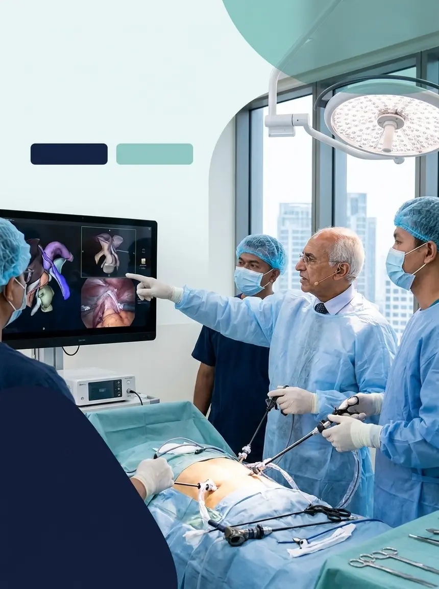 Consultant-led laparoscopic teaching around operative video and theatre equipment